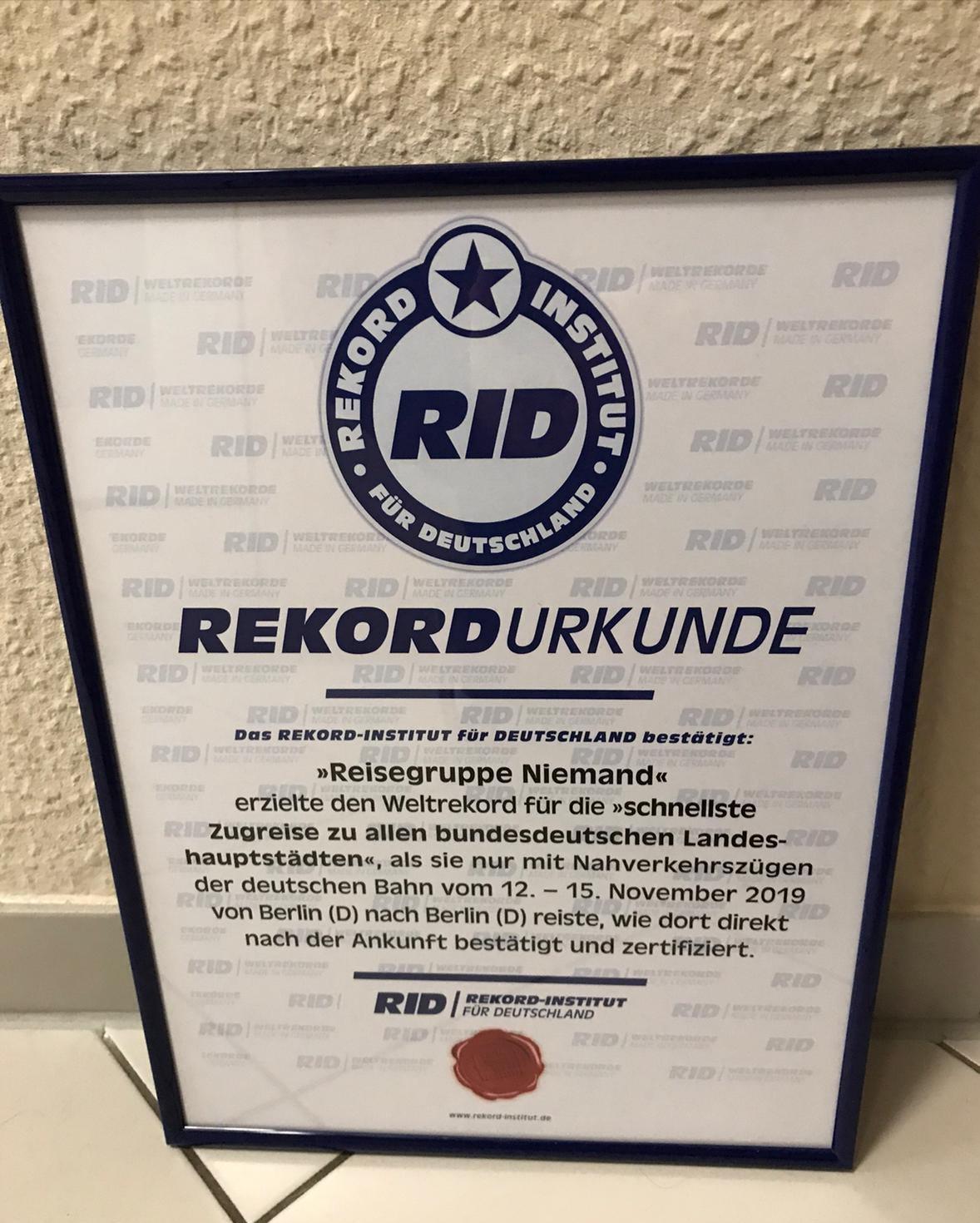 Weltrekord Urkunde